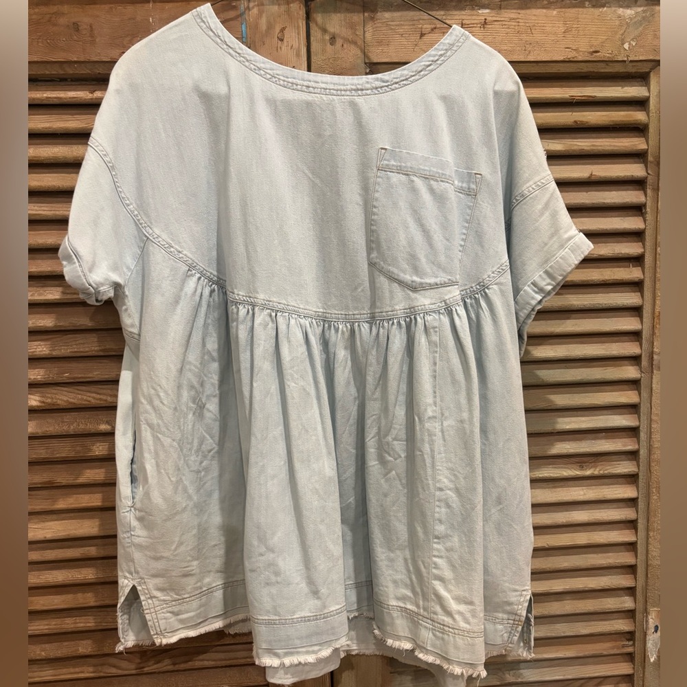Free People Light Blue Denim Top